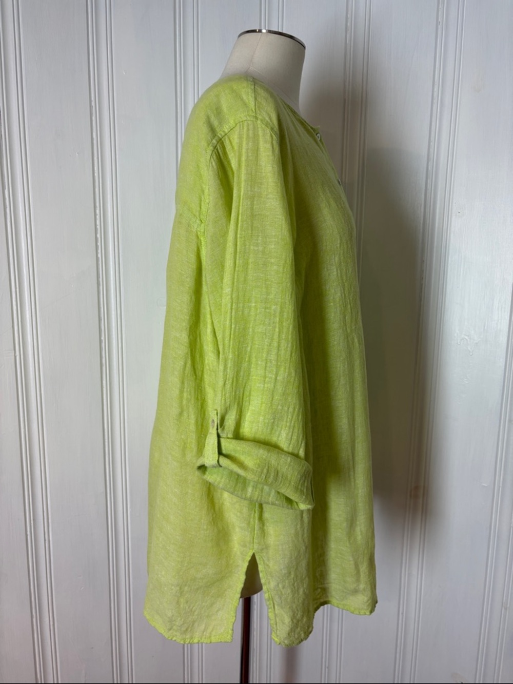 TAHARI 100% Linen Lime Green Button-Up Tunic Blouse - Plus Size 1X - Picture 2 of 6